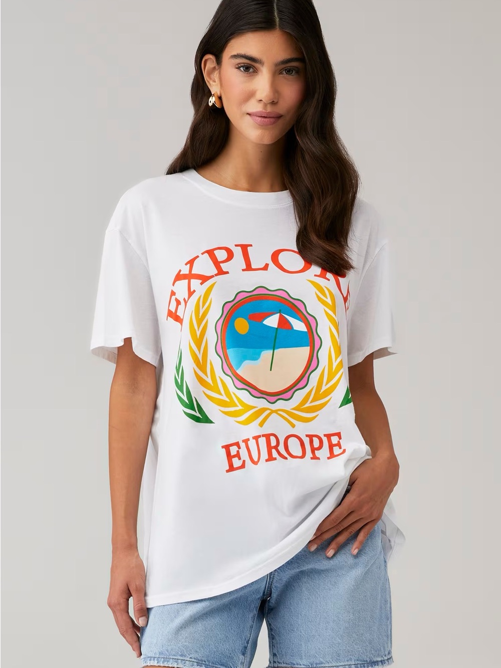 Show Me Your MuMu White 'Explore Europe' Graphic Tee oversized Medium